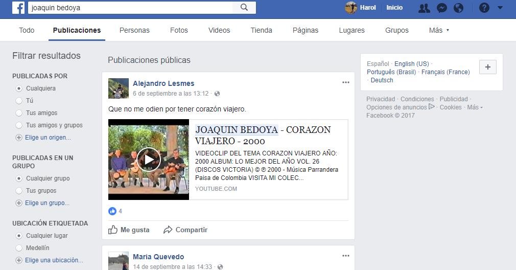 Recherche Facebook- Joaquin Bedoya